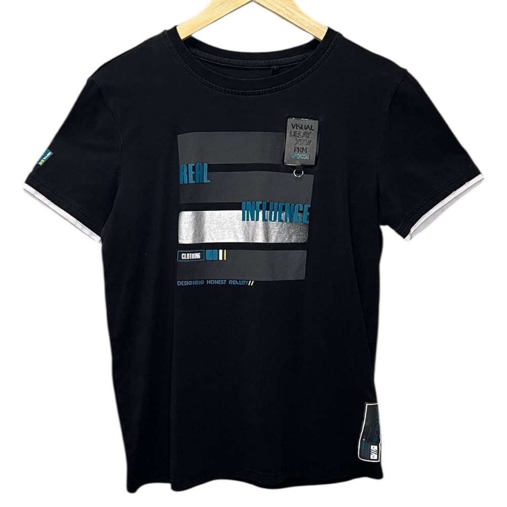 Xios Black Graphic T-Shirt Men’s Size M Short Sleeve Tees